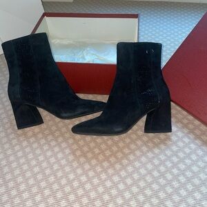 Donald Pliner Black Suede Ankle Boots with Rhinestone detail